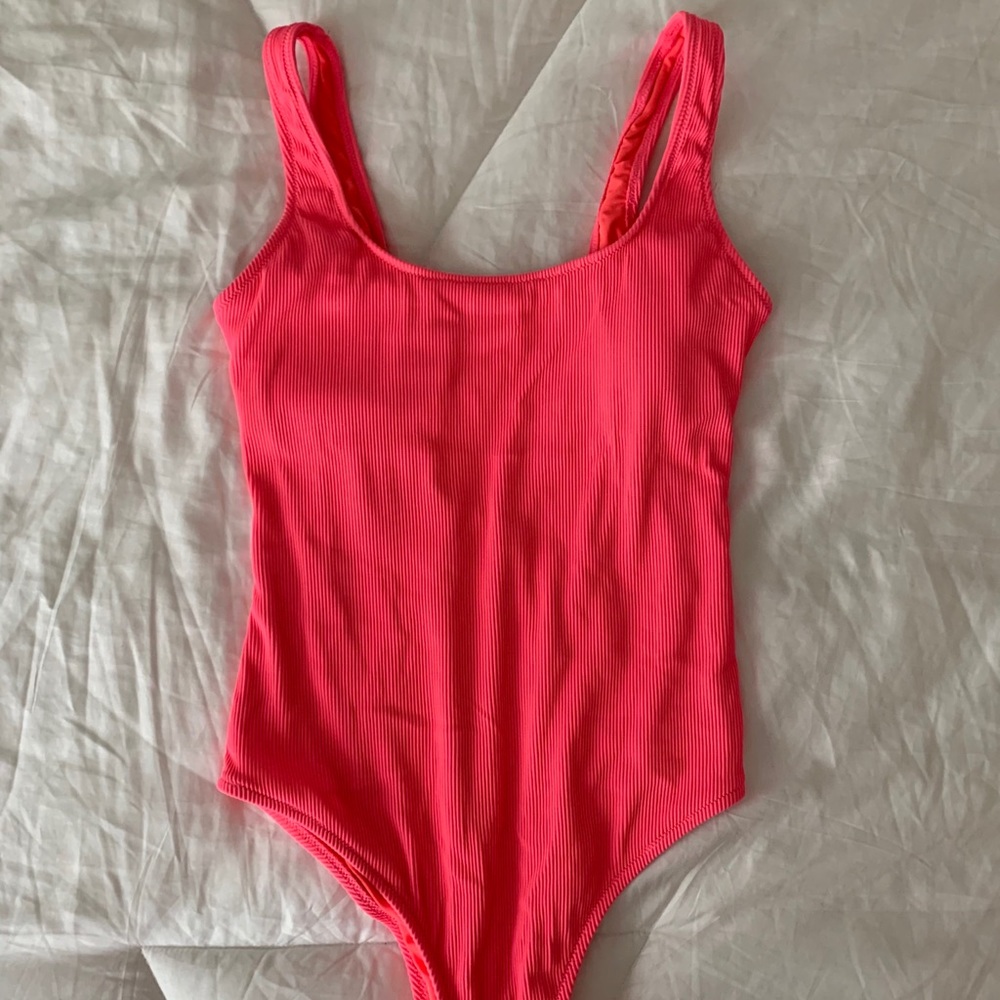 Aerie Ribbed Neon Pink Cheeky One Piece